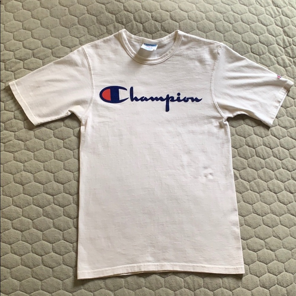 White champion logo tee